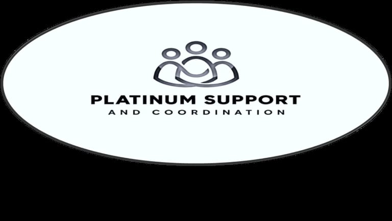 Platinum Support and Coordination logo featuring three people icon on white oval background