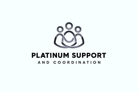 Platinum Support and Coordination logo featuring three connected figures with open arms